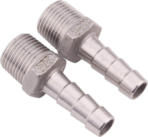DERNORD Stainless Steel 3/8" Hose Barb x 3/8" NPT Male Pipe Fitting, Pack of 2 for Home Brew