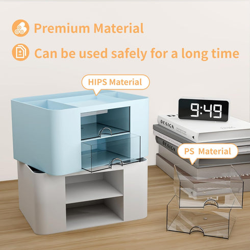 Desk Organizer with 2 Drawer, Multi-Functional Pencil Pen Holder for Desk, Plastic Organizers with 5 Compartments