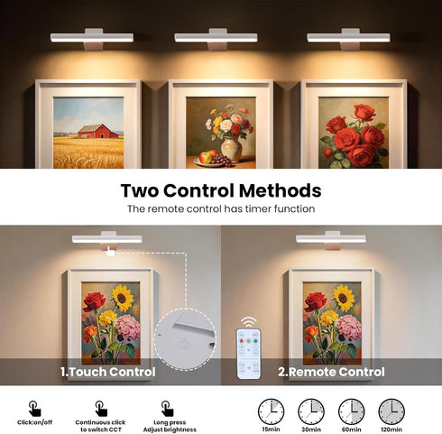 Giawosth 3 (2 Pack) Battery Operated Picture Lights for Wall, White Wireless Art Light for Paintings, Rechargeable