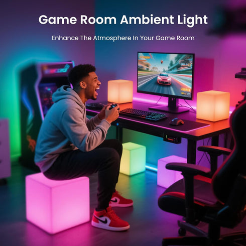 7-inch 16 IP65 Dimming LOFTEK LED Cube Lights, Rechargeable RGB Colors Tesseract Cube, Cordless with Remote Control