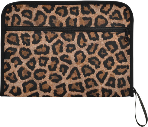 Black Leopard 13 Pocket Expanding File Folder with Labels, A4 Document Folder with Zipper Closure