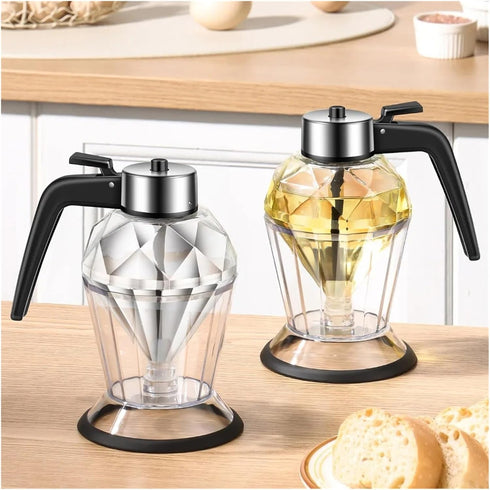 GZRDMWHDV 200ML Glass Diamond Shaped Honey Dispenser Double Layer Oil Dripper with Stand Vinegar Sauce Dispenser