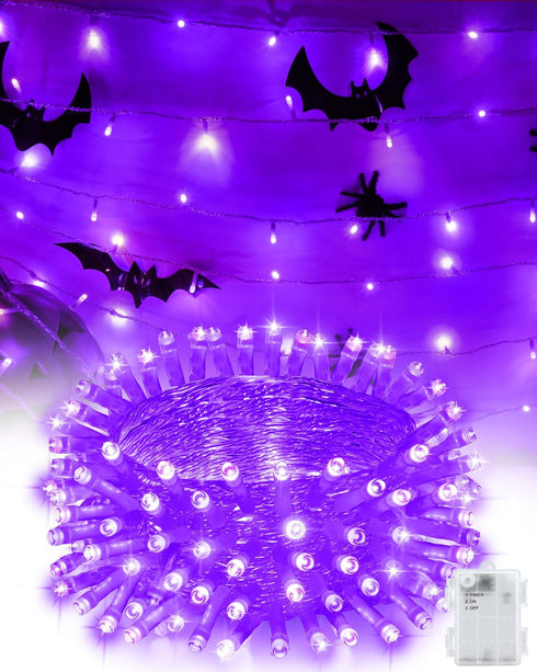 Kelumi Halloween String Lights Battery Operated, Purple Lights with Timer Waterproof 16.4ft 50