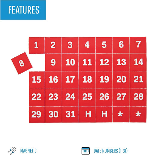 MasterVision Magnetic Calendar Board, Set of 35-1" Numbers, White on Red, Perfect for Dry Erase Planning