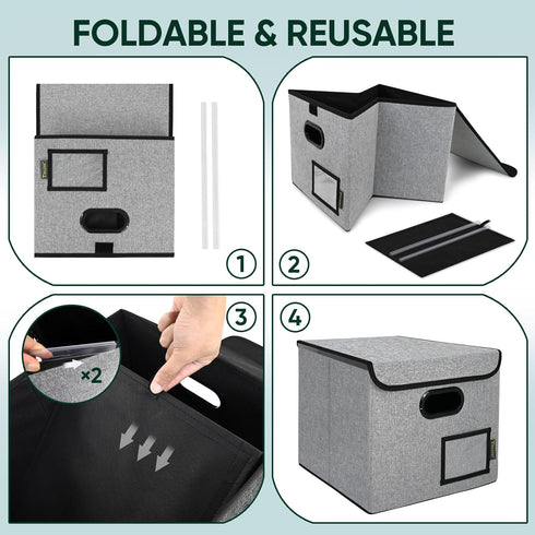 BALEINE File Organizer Box with Lid, Collapsible File Folder Organizer with Plastic Slide, Hanging File Folder Box for