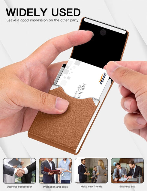 Padike Leather Business Card Holder - Slim Metal Case with Magnetic Shut (Apricot)