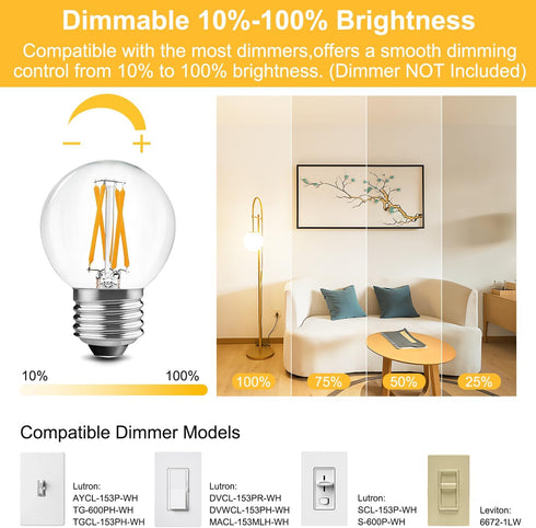 10 Pack G16.5 Bulbs Dimmable,Small Bulbs,E26 6W 60 580lm, 2700K White,AC120V,Flicker Chandelier1.97" 2.87" BRIMAX Light