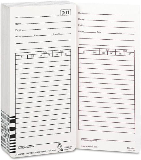 Acroprint - Time Card for Es1000 Electronic Totalizing Payroll Recorder, 100/Pack 09-9111-000 (DMi