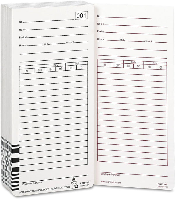 Acroprint - Time Card for Es1000 Electronic Totalizing Payroll Recorder, 100/Pack 09-9111-000 (DMi