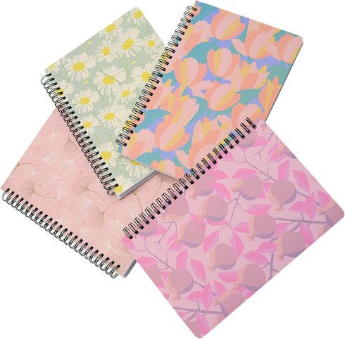 Yansanido Spiral Notebook, 4 Pcs A5 Thick Leaves Design Hardcover, 8mm Ruled, 4 Color, 80 Sheets - 160 Pages Journals