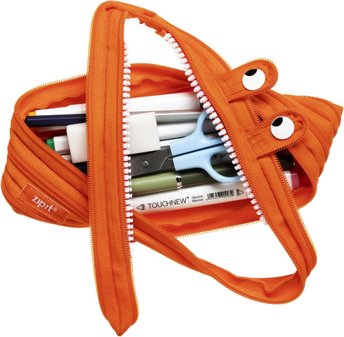 ZIPIT Monster Large Pencil Case for Boys - Pencil Pouch for School, College & Office (Orange)