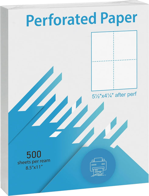 Premium Perforated Paper, 8.5 x 11" 4 Part Perf White (4-1/4 X 5-1/2"), 21lb, 500 Sheets US Letter Paper for Invoices,
