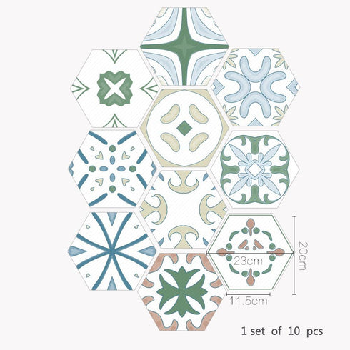 10 Pcs Hexagon Non-Slip Floor Sticker for Home Decor, Peel and Stick Self-Adhesive Wall Sticker, 7.9x9.1inch