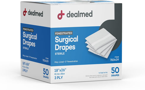 Dealmed Fenestrated Sheets 50 Count 3-Ply Poly-Lined Drape Sheets with 3" Fenestration,