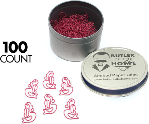 Mermaid Shaped Paper Clips, 100 Count, Pink, Great for Collectors or Office Gifts, Comes in Round Tin with Lid