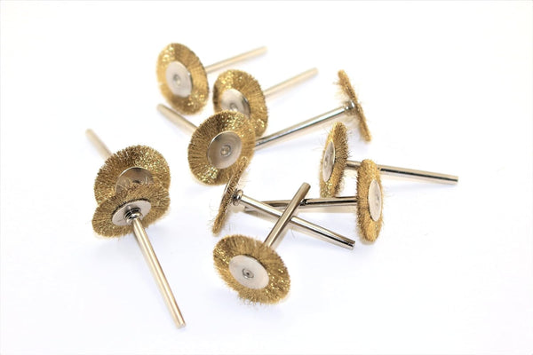 TEMO 10 pc Brass Rotary Flat Wire Brush Wheel #535 3/4 Inch with 1/8 Inch Shank for Dremel Tools