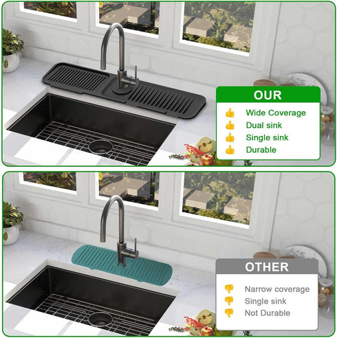 Sink Splash Guard, 5 Slope Silicone Draining Mat for Kitchen Sink - 24 inch Sink Faucet Mat Splash Guard Accessories