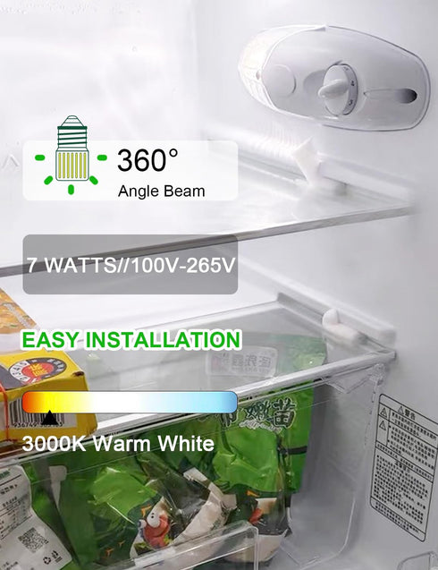 E26 Refrigerator Light Bulb, 7W 60W Equivalent, 800 Lumen 3000K Warm White, Energy Saving LED Light Bulb, AC100-265V