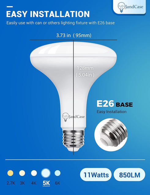 JandCase BR30 LED Flood Light Bulbs, Indoor Flood Light, E26 Base, Dimmable, 11W (65W Equivalent), 5000K Daylight