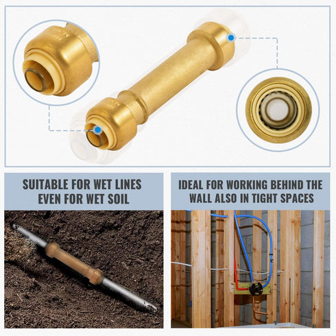 SUNGATOR 1/2 Inch Slip Coupling, Push Fit Repair Plumbing Fittings, No Lead Brass PEX Fittings (2-Pack)