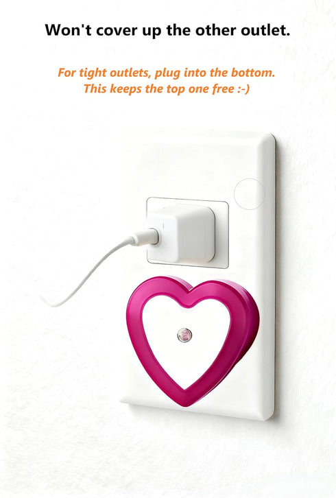 in(2-Pack), 0.5W LED Night Lights Plug Dusk to Dawn Sensor Auto-On/Off, Cute Nightlight Heart Shaped for Bedroom