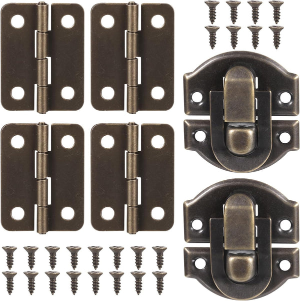 Apojgitn Antique Bronze Hinges & Latches Kit for Wooden Box, Retro Zinc Alloy