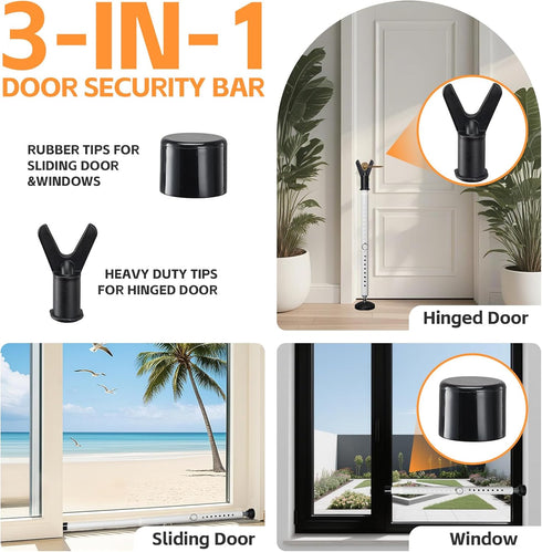 ETICSIPA 1.3" 2PCS Door Security Bar Heavy Duty Metal Patio Door Security Bar for Hinged & Sliding Glass Door Portable
