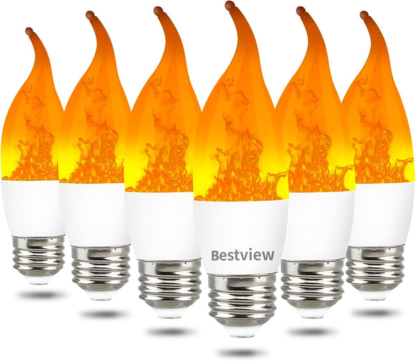 Bestview LED Flame Effect Light Bulbs,3 Modes Smart E26 Chandelier Base Flickering