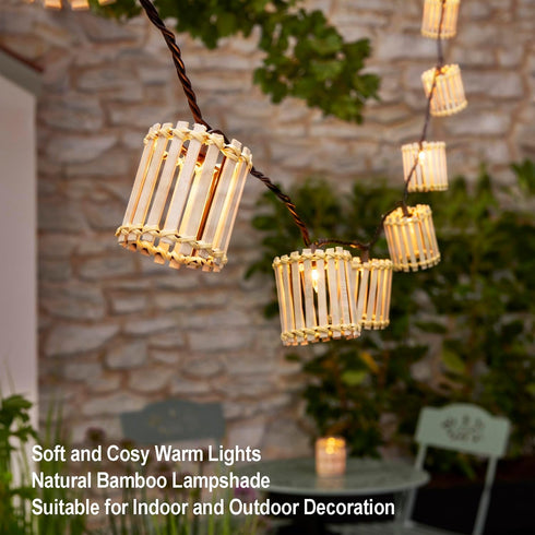 Outdoor-String-Lights-Waterproof, Bamboo Lantern String Lights for Patio, Garden, Porch, Balcony, Gazebo Decorative