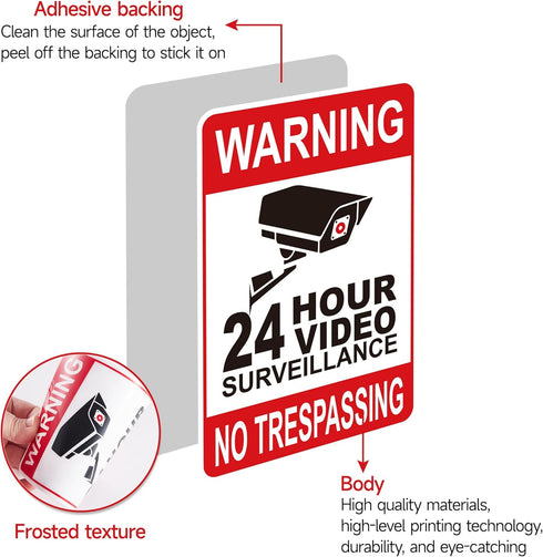 6PCS Sticker24H 5.9 4 Video Surveillance Warning SignSelf-Adhesive Durable Vinyl Security Camera Recording No