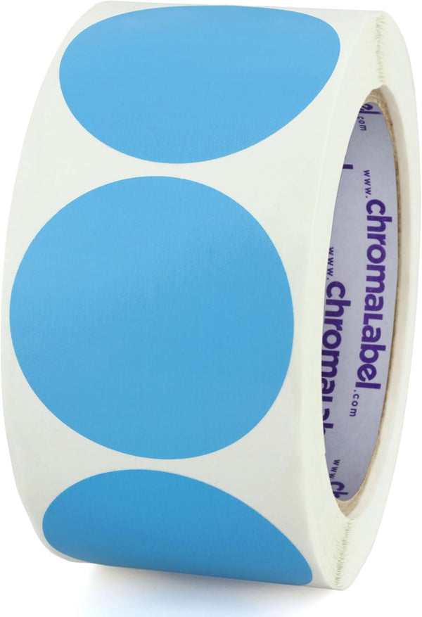 ChromaLabel 2 Inch Round Label Removable Color Code Dot Stickers, 500 Labels per Roll, Light Blue