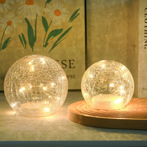 Crackle Globe LED Lamp, Battery Operated Lighted Glass Orb for Christmas Decoration, Gold Mercury Glass Ball Light for