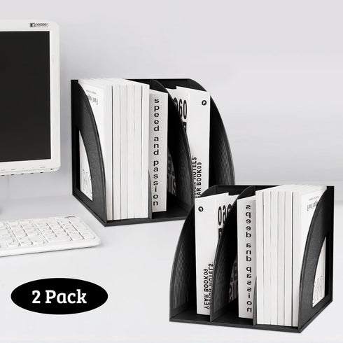 SAYEEC 2Pcs Plastic Magazine Holder Binder Stand for Desk, Vertical File Sorter, Office School Storage Rack (Black)