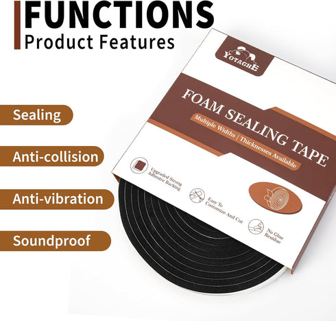 Yotache Foam Tape, 3 Strips 1/4" x 1/4", Weather Stripping for Doors and Windows, 30 Feet Long