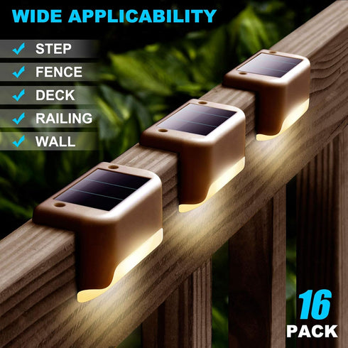 DenicMic 16 Pack 4000K Solar Deck Lights Outdoor Waterproof Warm White LED for Step Fence Patio Yard Stair Balcony