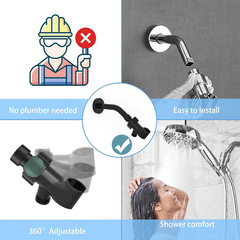 6-inch, 360 HTS025 Huttdmel Shower Head Holder, Shower Bracket for Handheld Showerhead, with Shower Arm Compatible