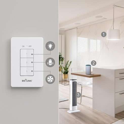 Bulbs, (3 BN-LINK Mini Wireless Wall-Mounting Remote Control Outlet Switch Power Plug in for Household Appliances