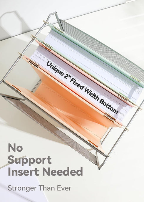 Plastic Hanging File Folders, 12 Pack, 2'' Fixed Width, Heavy Duty for Filing Cabinet, Pastel Colors