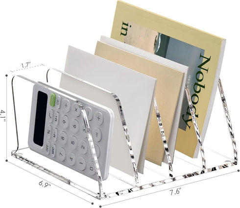 4-Section SANRUI Acrylic Desk File Sorter Organizer Holder, Clear Vertical Letter File Folder Rack, Notebook Magazine