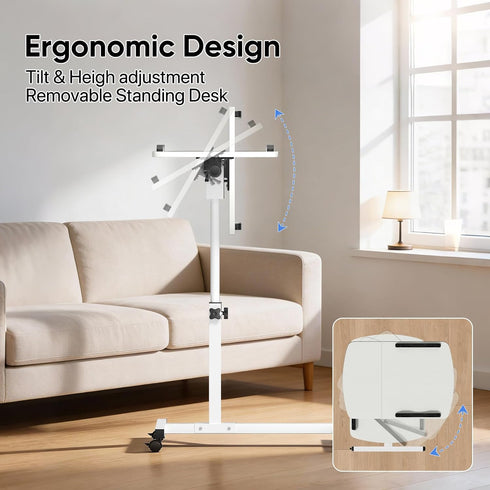 75 MoNiBloom Mobile Laptop Desk Tiltable Height Adjustable Rolling Laptop Sofa Bed Side Table Couch Computer Desk Stand