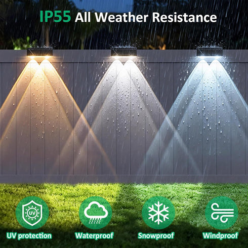 Srtyuo 3 Modes(3000K/4000K/6000K), IP55 Lighting8Pack Solar Fence Lights Outdoor - Color Waterproof Solar Lights, Fence