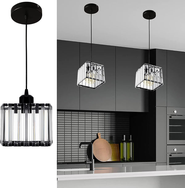 Ridgeyard Crystal Pendant Light Modern Chrome Ceiling Pendant Lighting Mini Kitchen Island