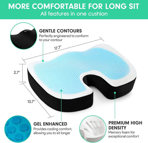 UYJ Cushion,Tailbone,Sciatica,Lower Seat Cushion for Office Chair,Memory Foam Seat Back Pain Relief,Chair Cushion