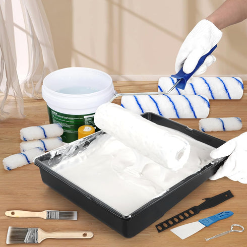 Rhibak 27 Set, 2 4 4"9" Set Paint Roller Kit with Extension Pole, Piece to Ft Pole, Paint Rollers, Paint Brushes