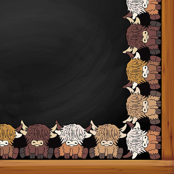 Whaline 32.8ft Highland Cow Bulletin Board Borders with Cute Brown Cow Die-Cut Rolled Trim for Classroom Office Decor