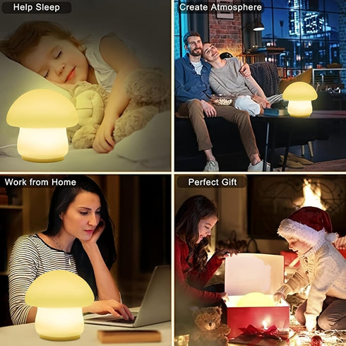 Samsung Seiko Rechargeable Mushroom Night Light for Kids, Multi-Color LED Nursery Lamp, Silicone Baby Night Light