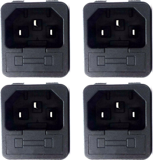 CESS Snap In AC Power Inlet with Fuse Holder, AC Black Socket (4 PACK)