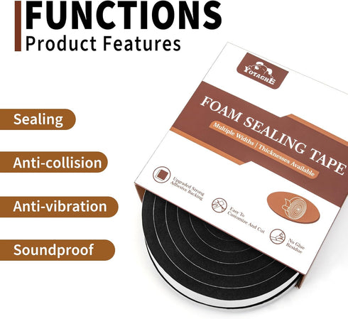 Yotache Foam Insulation Tape, 2 Rolls 1" x 3/8", High Density Self Stick Weather Stripping, 13 Feet Long