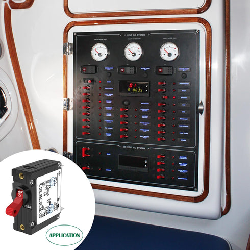 A Series Red 35A Boat Magnetic Circuit Breaker, AC/DC Single Pole, Protects Low Power Devices for Yachts