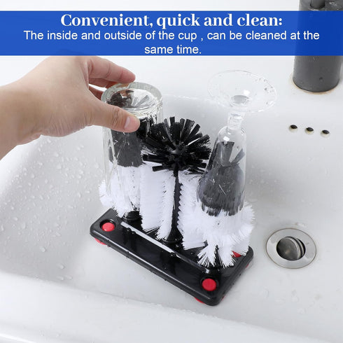 Meyeyaia 2 Pack 3 Glass7.3 3.7 7.5 inch Water Bottle Cleaning Brush with Brushe Heads & Suction Base,Glass Cup Washer